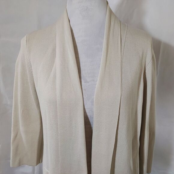 Eileen Fisher Silk Cotton Cardigan Sweater Size Medium Open Front 3/4 Sleeve - Picture 3 of 12